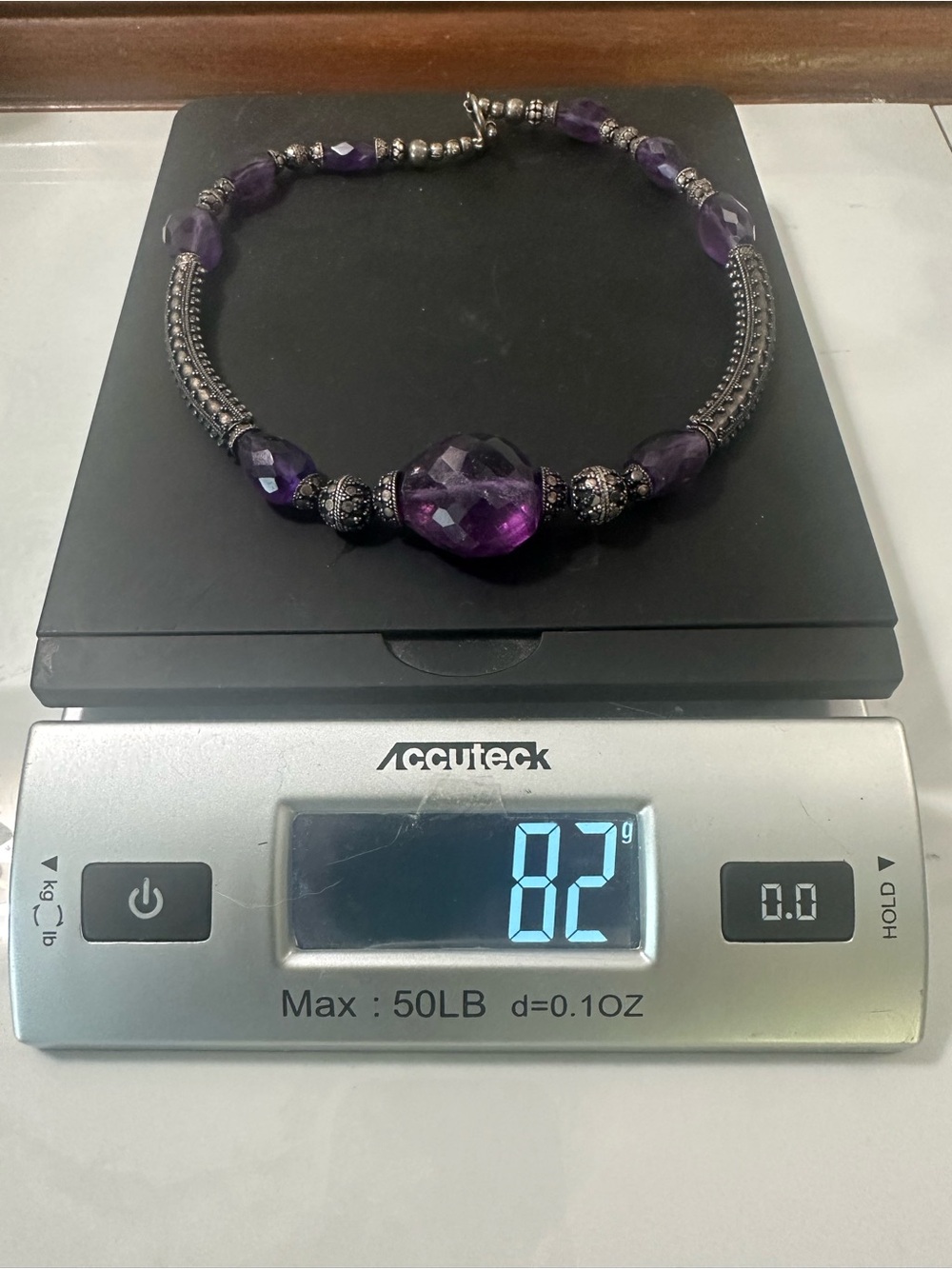 faceted Amethyst & silver statement necklace- 82 grams